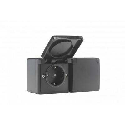 Niko Hydro stopcontact 2 voudig met randaarde horizontaal waterdicht zwart