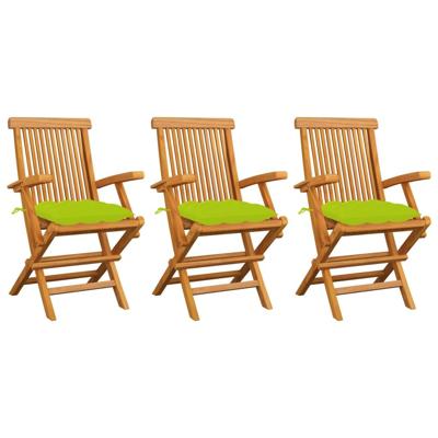 Tuinstoelen 3 st met heldergroene kussens massief teakhout