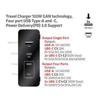 club3D CAC-1906 Laptop netvoeding 132 W 3x USB-C, 1x USB-A USB PD Zwart Binnen GaN, USB Power Delivery (USB-PD) - thumbnail