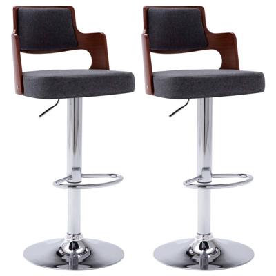 vidaXL Barkrukken 2 st gebogen hout en stof donkergrijs