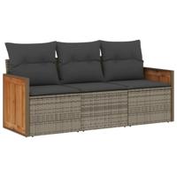 4-delige Loungeset met kussens poly rattan grijs - thumbnail