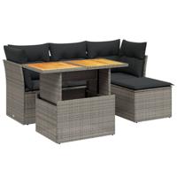 6-delige Loungeset met kussens poly rattan grijs - thumbnail