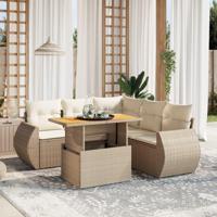 6-delige Loungeset met kussens poly rattan beige - thumbnail