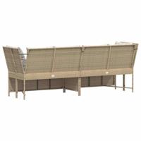 Tuinbank met kussens poly rattan beige - thumbnail