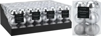Kerstballen Mix Plastic Ø6cm Zilver 12st Kerstballen Mix Plastic Ø6cm Zilver 12st