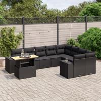 10-delige Loungeset met kussens poly rattan zwart - thumbnail