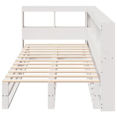 Bed met boekenkast zonder matras grenenhout wit 200x200 cm - thumbnail