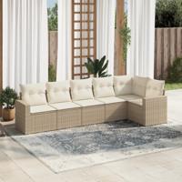 7-delige Loungeset met kussens poly rattan beige - thumbnail