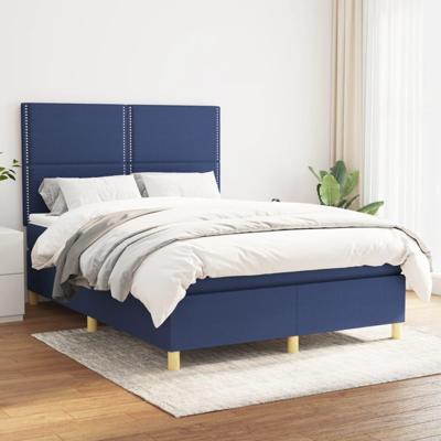 Boxspring met matras stof blauw 140x200 cm