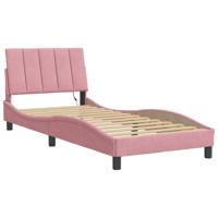 Bedframe met LED zonder matras "Hanko" fluweel roze 90x200 cm - thumbnail