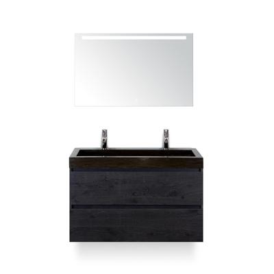 Maxx XL Badmeubelset 100 cm - Black Oak - Wastafel Lucca 2 kraangaten - met LED Spiegel