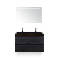 Maxx XL Badmeubelset 100 cm - Black Oak - Wastafel Lucca 2 kraangaten - met LED Spiegel - thumbnail