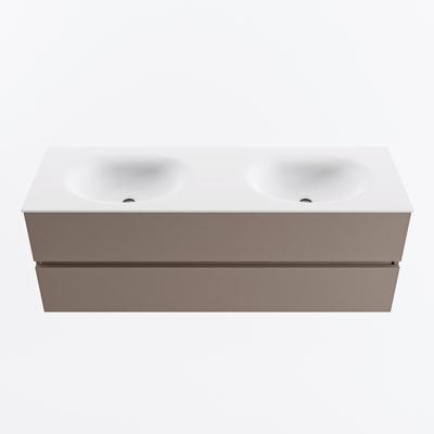 MONDIAZ VICA 140cm badmeubel onderkast Smoke 2 lades. Wastafel MOON dubbel zonder kraangat, kleur Talc.