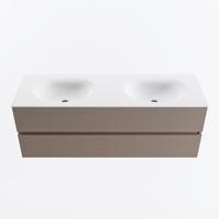 MONDIAZ VICA 140cm badmeubel onderkast Smoke 2 lades. Wastafel MOON dubbel zonder kraangat, kleur Talc. - thumbnail