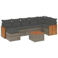 8-delige Loungeset met kussens poly rattan grijs - thumbnail