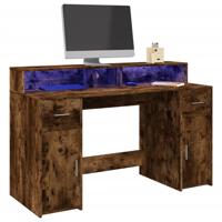 Bureau met LED-verlichting 140x55x91 cm hout gerookt eikenkleur - thumbnail