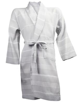 The One Towelling Hamam Badjas Light Grey/White-XXL/XXXL