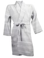 The One Towelling Hamam Badjas Light Grey/White-XXL/XXXL - thumbnail