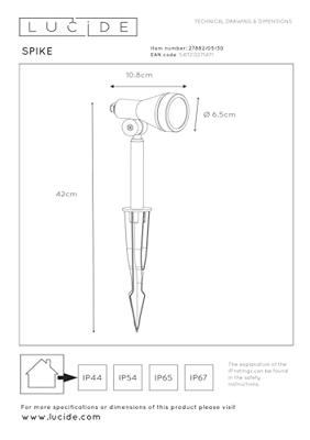 Lucide SPIKE - Tuinspot - Ø 6,5 cm - LED Dimb. - GU10 - 1x5W 3000K - IP54 - Zwart