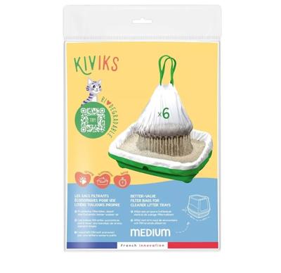 Kiviks Kattenbakzakken met filter en trekbandsluiting - Maat M - 6 stuks