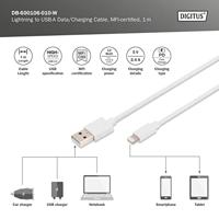 Digitus USB-kabel USB 2.0 USB-A stekker, Apple Lightning stekker 1.00 m Wit Afgeschermd, Afgeschermd (dubbel) DB-600106-010-W - thumbnail
