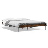 Bedframe bewerkt hout metaal gerookt eikenkleurig 140x200 cm - thumbnail