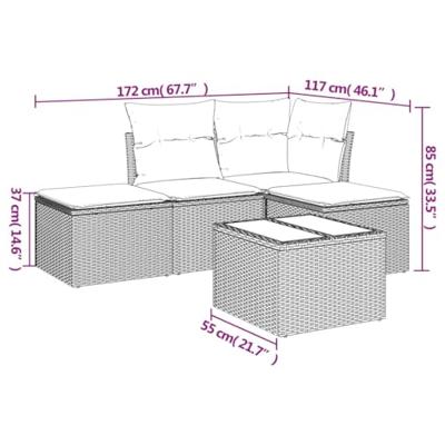 5-delige Loungeset met kussens poly rattan grijs