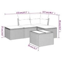 5-delige Loungeset met kussens poly rattan zwart - thumbnail
