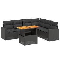 7-delige Loungeset met kussens poly rattan zwart - thumbnail