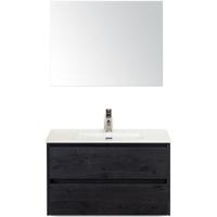 Dante Badmeubelset 80 cm - Black Oak - Keramische Wastafel Wit Cover met Spiegel - thumbnail