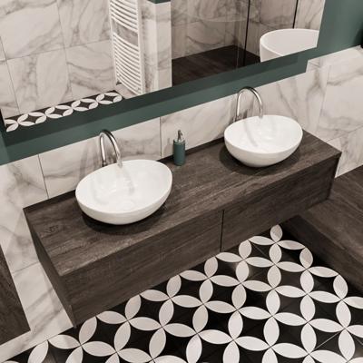 Mondiaz Lush Barco badmeubel eiken Dark brown 150 cm 2 lades mdf 2 waskommen beide zijden 2 kraangaten