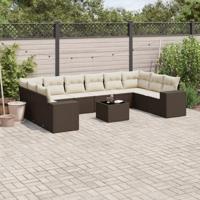 10-delige Loungeset met kussens poly rattan bruin - thumbnail