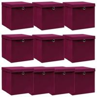 VidaXL Opbergboxen met deksel 10 st 32x32x32 cm stof donkerrood - thumbnail