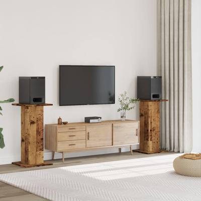 Speakerstandaards 2 st 30x30x80 cm bewerkt hout oud houtkleurig Speakerstandaards 2 st 30x30x80 cm bewerkt hout oud houtkleurig