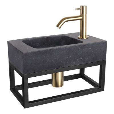 Differnz fonteinset bombai black natuursteen kraan gebogen mat goud 40 x 22 x 9 cm met handdoekrek