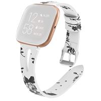 Fitbit Versa 1 / 2 & Lite bandje TPU leer - Bloemenprint wit - thumbnail