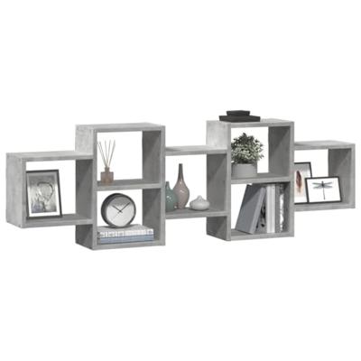 Wandschap 129x18x42 cm bewerkt hout betongrijs