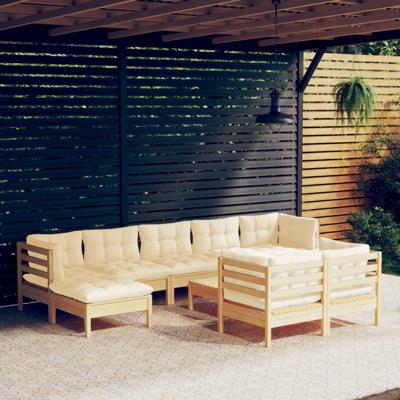 10-delige Loungeset met crèmekleurige kussens massief grenenhout - thumbnail