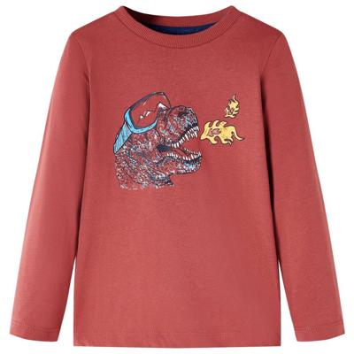 Kindershirt met lange mouwen dinosaurusprint 92 roodbruin Kindershirt met lange mouwen dinosaurusprint 92 roodbruin