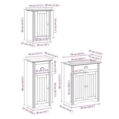 3-delige Badkamermeubelset BODO massief grenenhout wit