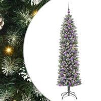 VidaXL Kunstmatige slanke kerstboom met 300 led groen en wit 180 cm - thumbnail