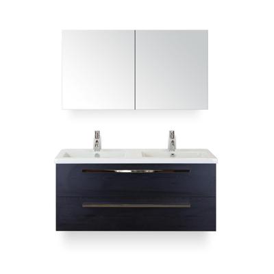 Seville Badmeubelset 120 cm - 2 laden Black Oak - Wastafel Djazz Dubbel - met Spiegelkast