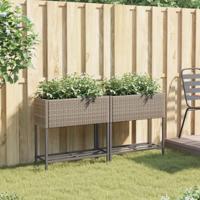 VidaXL Plantenbakken met schap 2 st 70x28x70 poly rattan grijs - thumbnail