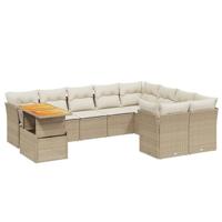 10-delige Loungeset met kussens poly rattan beige - thumbnail
