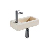 QeramiQ Fuente Fonteinset - 37.5x18.5x9cm - keramiek - kraangat links - fonteinkraan gunmetal - afvoerplug - verlaagd sifon - Mat Beige SW1122452/SW769487/SW767295/SW696239 - thumbnail