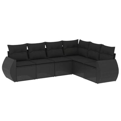 6-delige Loungeset met kussens poly rattan zwart
