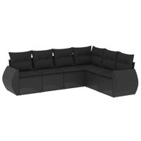 6-delige Loungeset met kussens poly rattan zwart - thumbnail