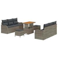 Tuinbankenset met kussen 9 pcs Grijs poly rattan - thumbnail