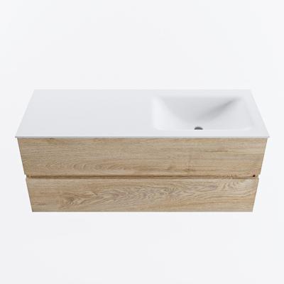 MONDIAZ VICA 120cm badmeubel onderkast Washed Oak 2 lades. Wastafel CLOUD rechts zonder kraangat, kleur Talc.