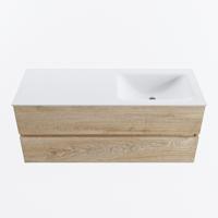 MONDIAZ VICA 120cm badmeubel onderkast Washed Oak 2 lades. Wastafel CLOUD rechts zonder kraangat, kleur Talc. - thumbnail